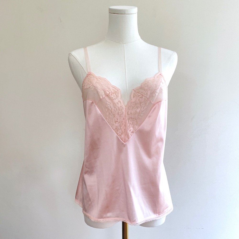 Vintage Pink Lace Cami Top Soft Girl Coquette Feminine Y2K Babydoll Lingererie